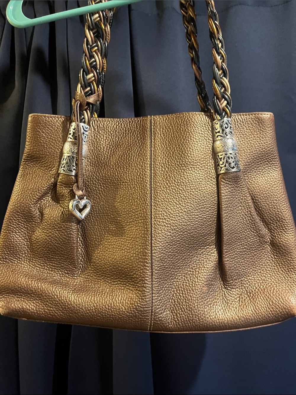 Brighton Barbados Hobo Metallic Bronze Leather Shoulder Bag with Braided Straps